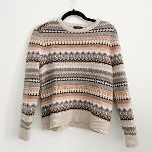 J. Crew • Wool Blend Fair Isle Apres Ski Pink Beige Cropped Crewneck Sweater • S